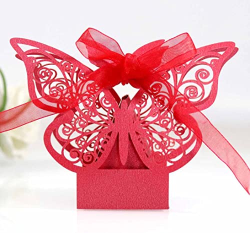 #N/A 25 Stück Schmetterling Süßigkeiten Schachtel für Hochzeit Taufe Gastgeschenk Geschenkbox Kartonage Schachtel Tischdeko Bonboniere Box,Kinder Party süße Boxen,Hochzeit Dekoration,Rot von #N/A