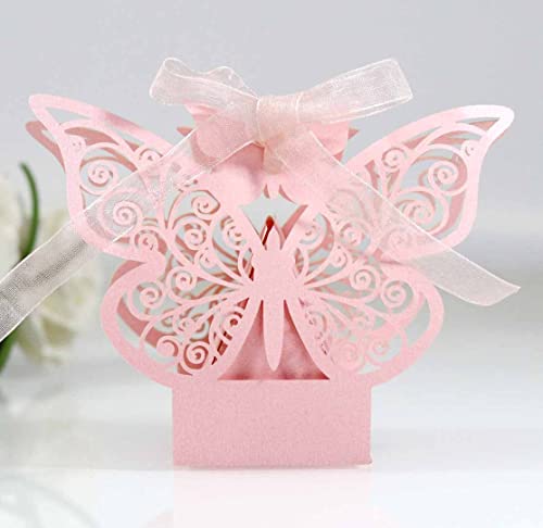 #N/A 50 Stück Schmetterling Süßigkeiten Schachtel für Hochzeit Taufe Gastgeschenk Geschenkbox Kartonage Schachtel Tischdeko Bonboniere Box,Kinder Party süße Boxen,Hochzeit Dekoration,Rosa von #N/A