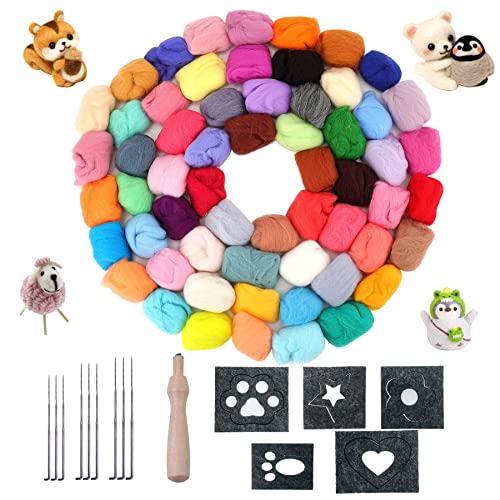 Allazone 80 Stück Filzen Set Nadelfilz Set, 65 Farben Wolle Roving Schafwolle DIY Filzwolle Märchenwolle mit Wollnadel Filzwerkzeuge für DIY Handwerk Home Dekoration Handspinning Projekte von Allazone