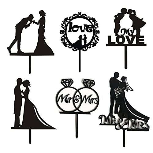 NA Herr und Frau Cake Toppers, Braut und Bräutigam Hochzeit Silhouette Wedding Cake Decorating Acryl Kuchen Aufsatz Topper Tortenstecker Cupcake Deko Tortenstecker für Brautpaar Hochzeit Party von N\A