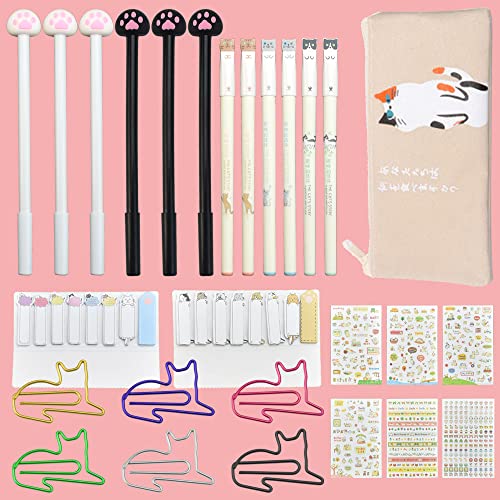 WUHEECOME 12 Stücke Cartoon Gelschreiber 0,5/0,38mm Cute Stationary Niedliche Katzenstifte Set Gel Tintenstifte 30 Katzen Papier Clips 320 Haftnotiz Seite Süße Cartoon Katze Stifte für Schuler von “N/A"