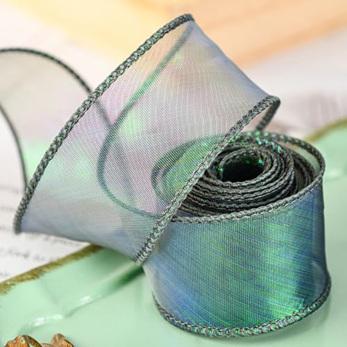 Wired Chiffon Band Sheer Organza Bänder Welle entworfen 4cm*9m für Handwerk Blumensträuße Hochzeit Auto Party Dekorationen Valentinstag Geschenkverpackung Bogen machen Baum Kränze (green) von N\A