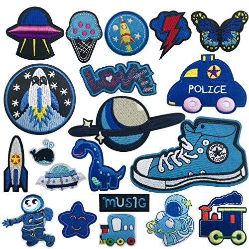 Woohome 20 Stück Blau Patches zum Aufbügeln Bügelflicken Kinder, Gemischt Flicken Patches Applikation Patch Sticker für Dekoration DIY T-Shirt Hut Mantel Kleid Aufkleber von Woohome