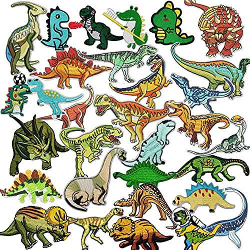 Woohome 32 Stück Patches Zum Aufbügeln, Mixed Dinosaurier Bügelflicken Kinder Aufnäher Applikation Flicke Nähen Sie Dekorations Applikationen Aufkleber für Jeansjacke, Kleidung, Mützen von Woohome