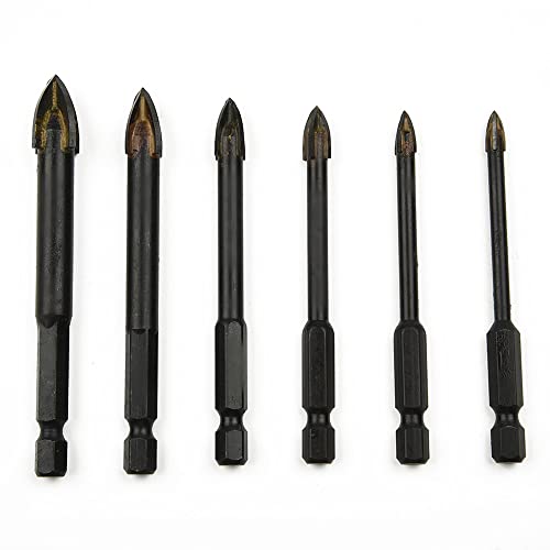 6-teiliges Bohrer-Set, Hartmetall, Glas, Fliesen, Bohrer-Set, 4, 5, 6, 8, 10, 12 mm, Steinbohrer-Set für Porzellan, Keramik, Fliesen, Beton, Ziegel, Wand, Glas, Spiegel, Kunststoff, Mauerwerk und Holz von NC