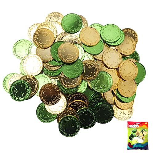 Sieman 120 Stücke St. Patrick's Day Clover Glücksmünzen Kunststoff Tischstreusel mit Kleeblättern Kordelzugbeutel für Partybedarf (120 Stücke / Grün + Gold) von NC