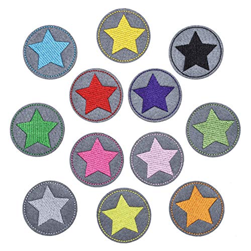 Sterne Flicken Bügelflicken rund Aufbügelflicken kinder Stern Aufbügler Aufnäher Bügelflicken Set Aufnäher Patches für Kleidung Reparatur Kleidung Patches für DIY Patches Aufbügeln Sticker 12 pcs von Adipn