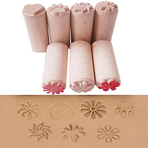 NO Gummistempel, 7 PCS Blumen Motivstempel, Holz Stempel, Rund Stempeln, Muster aus Holzstempel Ornamente von N\O