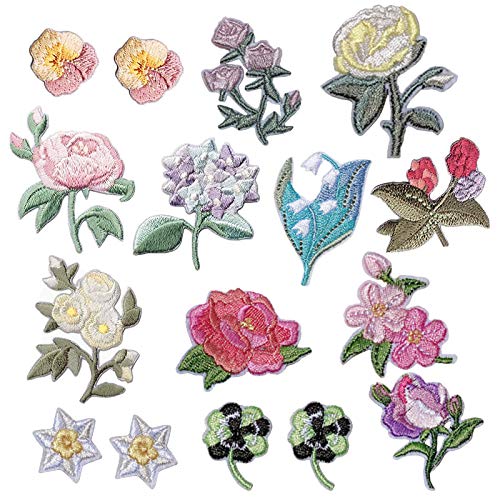 Rose Flower Applique Embroidery Rose Flower Patches Embroider Iron on with heat Appliques Flower Ironing Appliques Mini embroidered patch for DIY clothes jeans T-shirt Jacketsand other textiles 13 pcs von SUpoetry