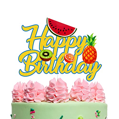 Fruit Happy Birthday Kuchen Topper Sommer Geburtstag Smash Kuchen Dekorationen Ananas Kiwi Wassermelone Orange Thema für Junge Mädchen Tag Baby Shower Party Supplies von N\W