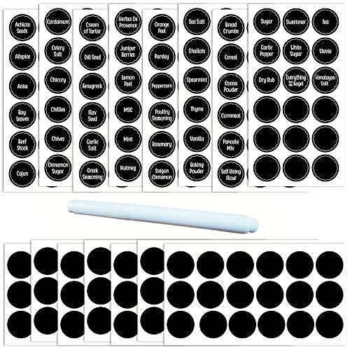 270 Stück Runde Kreidetafel-Etiketten, Bedruckte Gewürzglas-Etiketten, Aufkleber Selbstklebend Wiederverwendbares Haushaltsetiketten, Aufkleber für Küche Gewürzgläser Vorratsgläser Regal von Chihutown