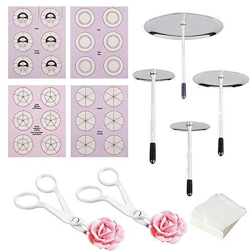 Woohome 8 Stück Icing Blumennagel Set, 4 Größe Icing Blumennägel, 2 Stück Blumenheber, 2 Pack Kuchenblumen Nagelpapier für Die Vereisung von Blumendekoration von Woohome