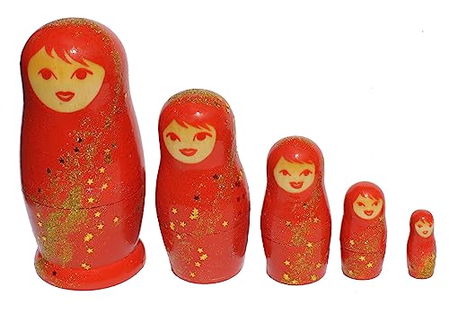 N_FROMM rote Matroschka Babuschka Matrjoschka Holzfiguren Weihnachten DEKO Set 5 Figuren 11cm (goldene Sterne) von N_FROMM