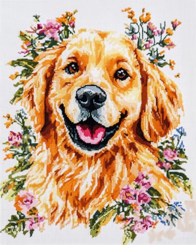 DIY Knüpfen Set Teppich Knüpfhakenset Mit Golden Retriever-Tiermotiv，Fantasiehund Und Blumen，Diy-Knüpfhakenteppich，Heimteppich-Teppichherstellungssets Aus Canvas，Knüpfhakensets Für Anfä 60x90cm von N.LANSHAN