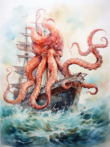 DIY Knüpfstern Set Knüpfpackungen Für Kissen Mit Oktopus Und Segelboot，Knüpfpackungen Für Fantasietiere，Teppich，DIY Für Familie Und Freunde，Handarbeit，Kreuzstichpackung，Bastelpackung 80x115cm von N.LANSHAN