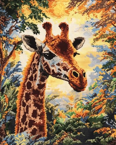 DIY Knüpfteppich Zum Selber Knüpfen Cartoon Giraffe Knüpfhaken Teppich Set Fantasy Tiere DIY Knüpfhaken Teppich Set，Teppich Teppich Herstellung Set，Kreuzstich Sticksets Handarbeit Bastelt 60x90cm von N.LANSHAN