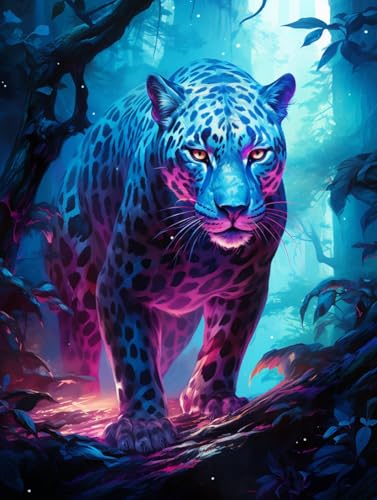 DIY Knüpfteppich Zum Selber Knüpfen Knüpfhakenset Mit Anime-Landschaft，Fantasy-Leopard，Diy-Knüpfhaken-Teppich-Set，Kit Zur Teppichherstellung，Kreuzstich-Stickerei-Set，Handarbeit，Baste 55x75cm von N.LANSHAN