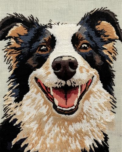 DIY Teppich Knüpfen Set Knüpfset Für Teppiche Mit Border-Collie-Tier，Hundeporträt，Knüpfset Für Teppiche Zum Selbermachen，Häkelset Für Anfänger，Teppichherstellungsset Mit Bedruckter Lein 80x115cm von N.LANSHAN