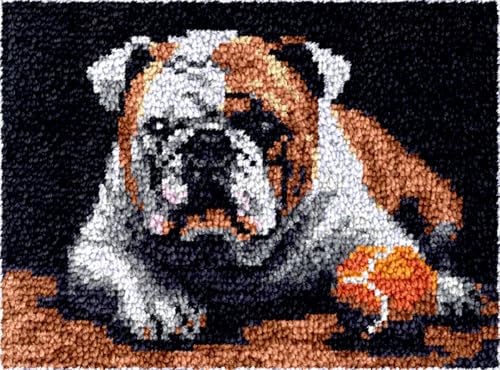 Diy Knüpfen Set Teppich Bulldoggen-Knüpfkissen-Set Mit Tiermotiv，Cartoon-Hund，Diy-Teppichherstellung，Bastelset Für Erwachsene Mit Farbig Bedruckter Leinwand，Häkelstickerei，Teppich-Set 20x15in von N.LANSHAN