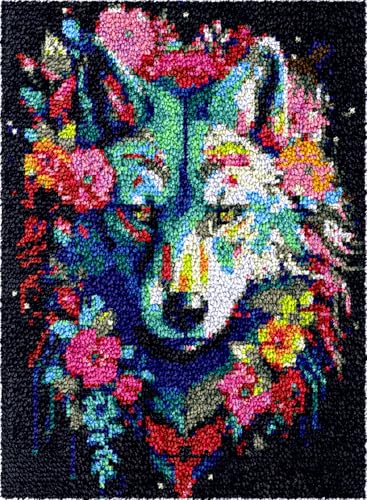 Diy Knüpfen Set Teppich Knüpfhaken-Sets Mit Wolf Und Blumen，Graffiti-Tiere，Diy-Knüpfteppich，Heimteppich-Teppichherstellungs-Kits Aus Canvas，Knüpfhaken-Sets Für Anfänger Und Erwachsene 35x46in von N.LANSHAN