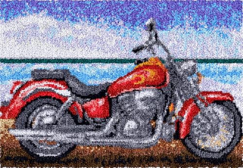 Diy Knüpfstern Set Knüpfhaken-Set Mit Retro-Motorradmotiv，Strandlandschaft，Diy-Knüpfteppich，Heimteppich-Teppichherstellungs-Set Aus Canvas，Knüpfhaken-Sets Für Anfänger Und Erwachsene 23x35in von N.LANSHAN