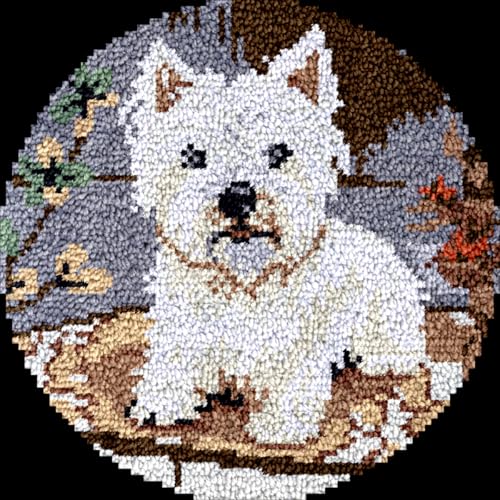 Diy Knüpfstern Set Knüpfkissen-Set Für Runde Teppiche Mit West Highland White Terrier-Tier. Knüpfteppich Zum Selbermachen，Knüpfteppich-Set Aus Canvas Zum Herstellen Von Heimteppichen，Knü 19x19in von N.LANSHAN