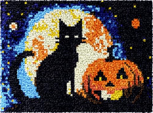 Diy Knüpfteppich Schwarze Katze Und Kürbis Diy Bastelset Cartoon Tiere Diy Knüpfhaken Kits Handarbeit Stickerei Gobelin Teppich Teppichherstellung Erwachsene Diy Enthusiasten Geschenk 35x46in von N.LANSHAN