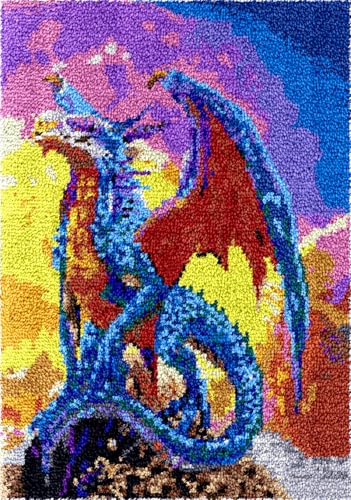 Diy Knüpfteppich Zum Selber Knüpfen Fantasy Drachen Knüpfhaken Teppich Set Anime Tiere Diy Knüpfhaken Teppich Set，Teppich Teppich Herstellung Set，Kreuzstich Sticksets Handarbeit Bastelte 20x15in von N.LANSHAN