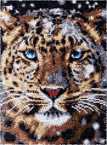 Diy Knüpfteppich Zum Selber Knüpfen Knüpfhaken-Sets Mit Leoparden-Portrait，Knüpfteppich Zum Selbermachen，Knüpfteppich-Sets Zum Herstellen Von Canvas，Knüpfhaken-Sets Für Anfänger Und Erw 20x15in von N.LANSHAN