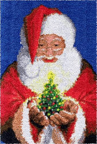 Diy Knüpfteppich Zum Selber Knüpfen Knüpfhakenset Mit Weihnachtsmann-Motiv，Knüpfhakensets Mit Zeichentrickfiguren，Diy-Teppichherstellung，Basteln Mit Bunt Bedrucktem Muster，Stickset，Nä 35x46in von N.LANSHAN