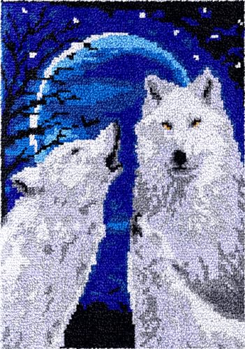 Diy-Teppich Knüpfstern Knüpfteppich-Set „Heulender Wolf“，Fantasie，Weißer Wolf，Diy-Knüpfteppich，Heimteppich-Teppichherstellungs-Kits Aus Canvas，Knüpfteppich-Sets Für Anfänger Und Erwa 23x35in von N.LANSHAN