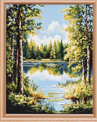 N.LANSHAN 11CT Diy Cross Stitch Kit Bergwald-Flusslandschaft Kreuzstich Stickpackungen Vorgedruckt Bilder Erwachsene Anfanger Diy Raumdekoration 80x100cm von N.LANSHAN