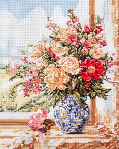 N.LANSHAN 11CT Diy Cross Stitch Kit Blumen In Einer Vase Diy Starter Stickbild Erwachsene Anfanger Stickpackungen Kreuzstich Handwerk Geschenk 80x100cm von N.LANSHAN