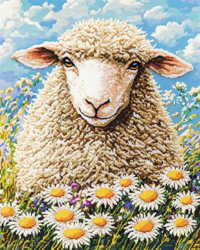 N.LANSHAN 11CT Diy Cross Stitch Kit Cartoon Schafe Tiere Und Blumen Vorgedruckt Sticken Set Stamped Cross Stitch Pre-Printed Pattern Stickerei Diy Home Decoration 80x100cm von N.LANSHAN