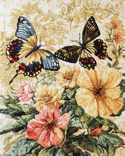 N.LANSHAN 11CT Diy Cross Stitch Kit Fantasieblumen Und Schmetterlinge Kreuzstich Stickpackungen Vorgedruckt Erwachsene Anfänger Diy Stickpackung Set Sticken Kit 80x100cm von N.LANSHAN