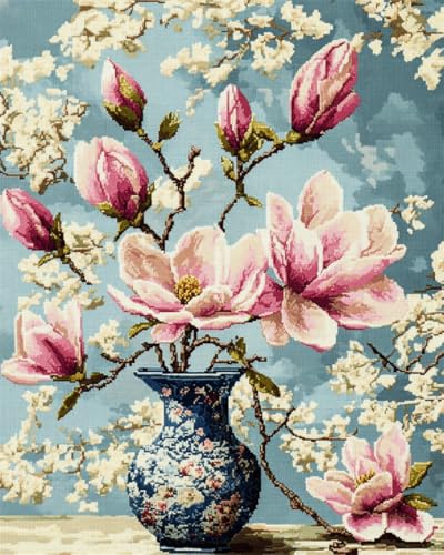 N.LANSHAN 11CT Diy Cross Stitch Kit Fantasierosa Magnolie Vorgedruckt Sticken Set Stamped Cross Stitch Pre-Printed Pattern Stickerei Diy Home Decoration 80x100cm von N.LANSHAN