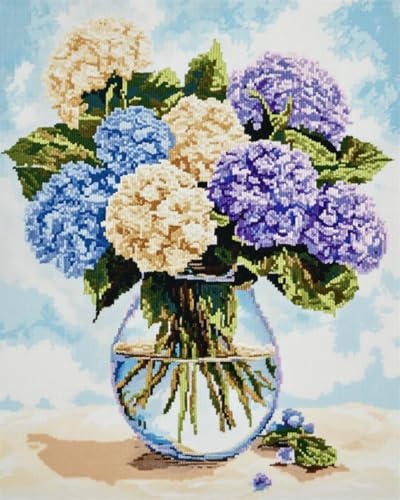 N.LANSHAN 11CT Diy Cross Stitch Kit Hortensie In Einer Vase Kreuzstich Stickpackungen Vorgedruckt, Stickerei Set Stickset Sticken Kit Erwachsene Anfänger 80x100cm von N.LANSHAN