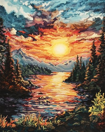 N.LANSHAN 11CT Diy Cross Stitch Kit Idyllische Berglandschaft Stickvorlagen Stickbilder Vorgedruckt Kreuzstich Stickpackungen Stickpackung Cross Stitch 80x100cm von N.LANSHAN