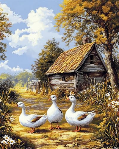 N.LANSHAN 11CT Diy Cross Stitch Kit Ländliche Bauernhauslandschaft Stickvorlagen Stickbilder Kreuzstich Vorgedruckt, Bilder Stickerei Set Diy Stickpackung Kits 80x100cm von N.LANSHAN