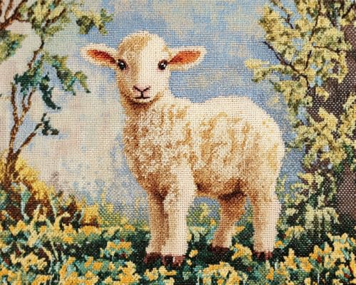 N.LANSHAN 11CT Diy Cross Stitch Kit Schafe, Tiere Und Blumen Kreuzstich Stickpackungen Vorgedruckt Bilder Erwachsene Anfanger Diy Raumdekoration 50x70cm von N.LANSHAN