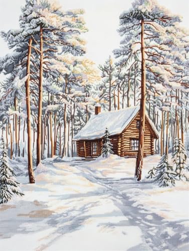 N.LANSHAN 11CT Diy Cross Stitch Kit Schneehüttenlandschaft Stickvorlagen Stickbilder Kreuzstich Vorgedruckt, Bilder Stickerei Set Diy Stickpackung Kits 50x70cm von N.LANSHAN