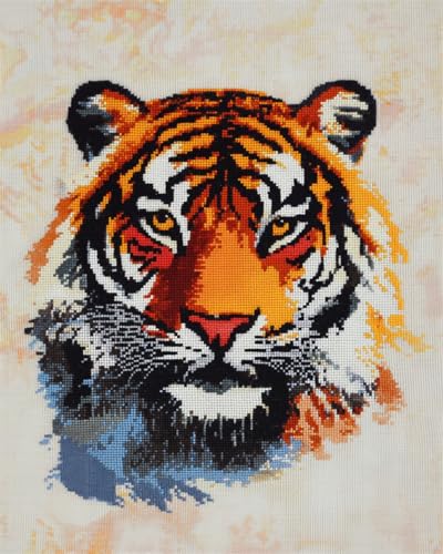 N.LANSHAN 11CT Diy Cross Stitch Kit Tiger Tierporträt Kreuzstich Stickpackungen Vorgedruckt Bilder Erwachsene Anfanger Diy Raumdekoration 80x100cm von N.LANSHAN