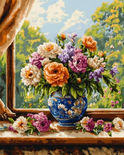 N.LANSHAN 11CT Diy Embroidery Kit Blumen In Einer Vase Vorgedruckt Sticken Set Stamped Cross Stitch Pre-Printed Pattern Stickerei Diy Home Decoration 60x80cm von N.LANSHAN