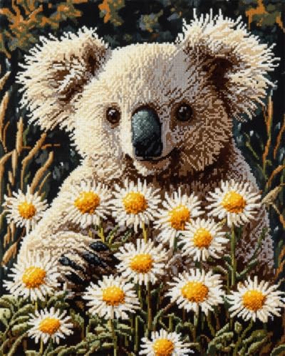 N.LANSHAN 11CT Diy Embroidery Kit Koala Tier Und Weiße Gänseblümchen Vorgedruckt Sticken Set Stamped Cross Stitch Pre-Printed Pattern Stickerei Diy Home Decoration 60x80cm von N.LANSHAN