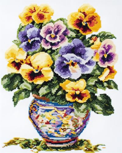 N.LANSHAN 11CT Diy Embroidery Kit Stiefmütterchen Blumen In Vase Stickvorlagen Stickbilder Kreuzstich Vorgedruckt, Bilder Stickerei Set Diy Stickpackung Kits 60x80cm von N.LANSHAN