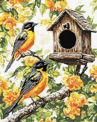 N.LANSHAN 11CT Diy Embroidery Kit Vogeltiere Und Haus Stickvorlagen Wasserlöslich Kreuzstich Stickpackung Sticken Stickbild Set Für Erwachsene Anfänger 40x50cm von N.LANSHAN