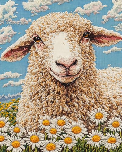 N.LANSHAN 11CT Diy Kreuzstich Set Cartoon Schafe Tiere Und Blumen Stickvorlagen Stickbilder Vorgedruckt Kreuzstich Stickpackungen Stickpackung Cross Stitch 60x80cm von N.LANSHAN