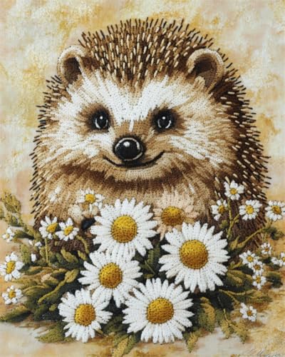 N.LANSHAN 11CT Diy Kreuzstich Set Igel Tier Und Weiße Gänseblümchen Stickvorlagen Stickbilder Vorgedruckt Kreuzstich Stickpackungen Stickpackung Cross Stitch 60x80cm von N.LANSHAN