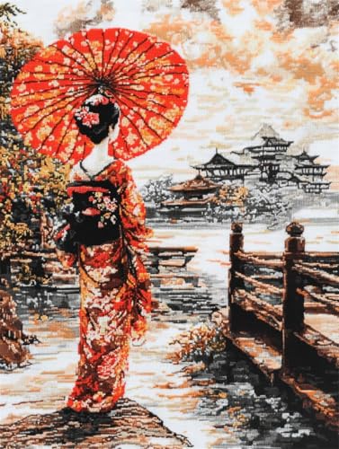 N.LANSHAN 11CT Diy Kreuzstich Set Vorgedruckt Anime-Szenerie Japanisch Oiran Stickvorlagen Stickbilder Vorgedruckt Kreuzstich Stickpackungen Stickpackung Cross Stitch 30x40cm von N.LANSHAN