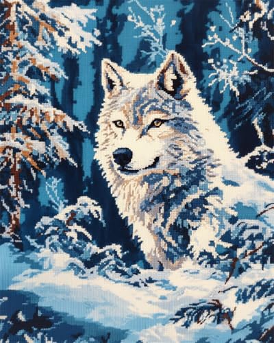 N.LANSHAN 11CT Diy Kreuzstich Set Vorgedruckt Timberwolf Tier Vorgedruckt Sticken Set Stamped Cross Stitch Pre-Printed Pattern Stickerei Diy Home Decoration 50x70cm von N.LANSHAN